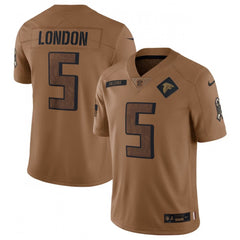 Men's Atlanta Falcons #5 Drake London 2023 Brown Salute To Setvice Limited Stitched Football Jersey 