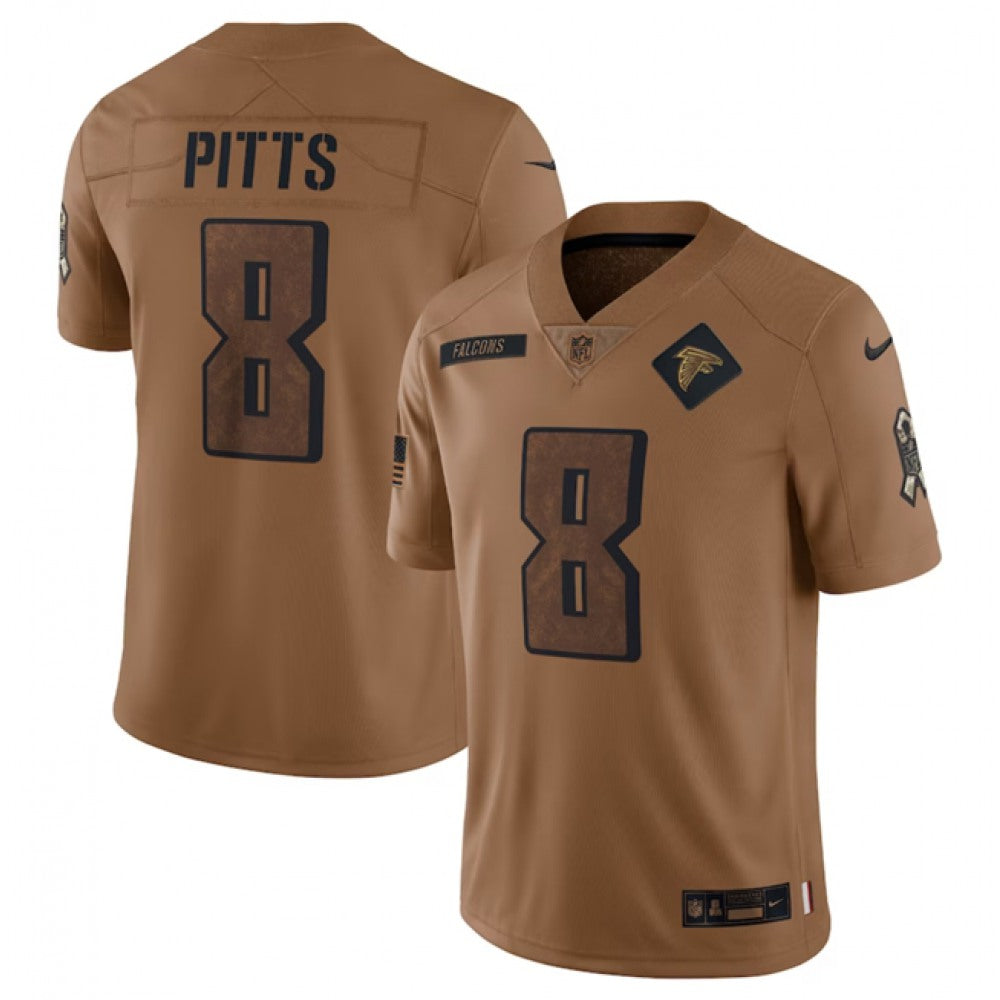 Men's Atlanta Falcons #8 Kyle Pitts 2023 Brown Salute To Setvice Limited Stitched Football Jersey 