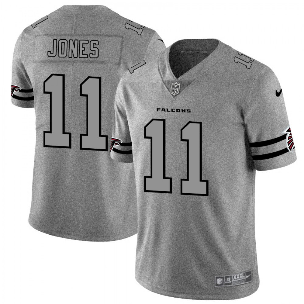 Men's Atlanta Falcons #11 Julio Jones 2019 Gray Gridiron Team Logo Limited Stitched NFL Jersey 