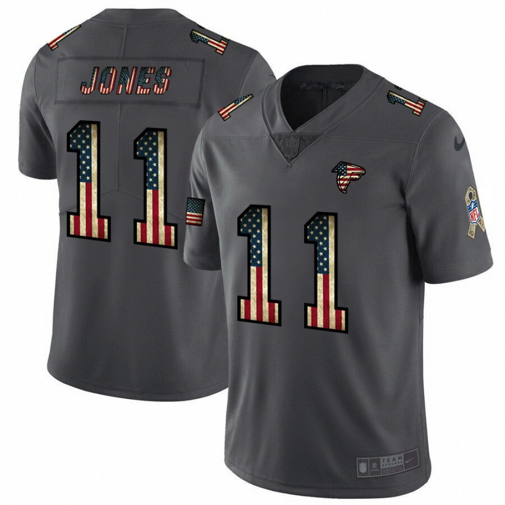 Men's Atlanta Falcons #11 Julio Jones Grey 2019 Salute To Service USA Flag Fashion Limited Stitched NFL Jersey 
