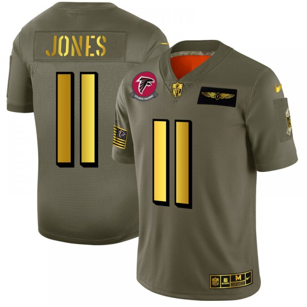 Men's Atlanta Falcons #11 Julio Jones 2019 Olive/Gold Salute To Service Limited Stitched NFL Jersey 