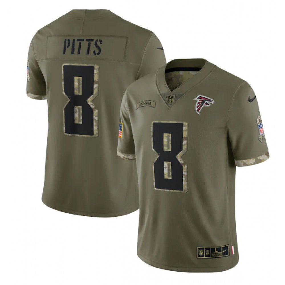 Men's Atlanta Falcons #8 Kyle Pitts Olive 2022 Salute To Service Limited Stitched Jersey 