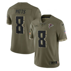 Men's Atlanta Falcons #8 Kyle Pitts Olive 2022 Salute To Service Limited Stitched Jersey 