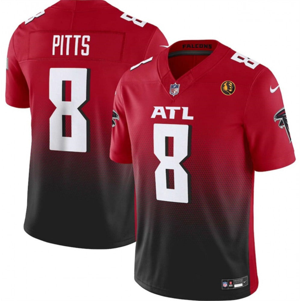 Men's Atlanta Falcons #8 Kyle Pitts Red/Black 2023 F.U.S.E. With John Madden Patch Vapor Limited Stitched Football Jersey 