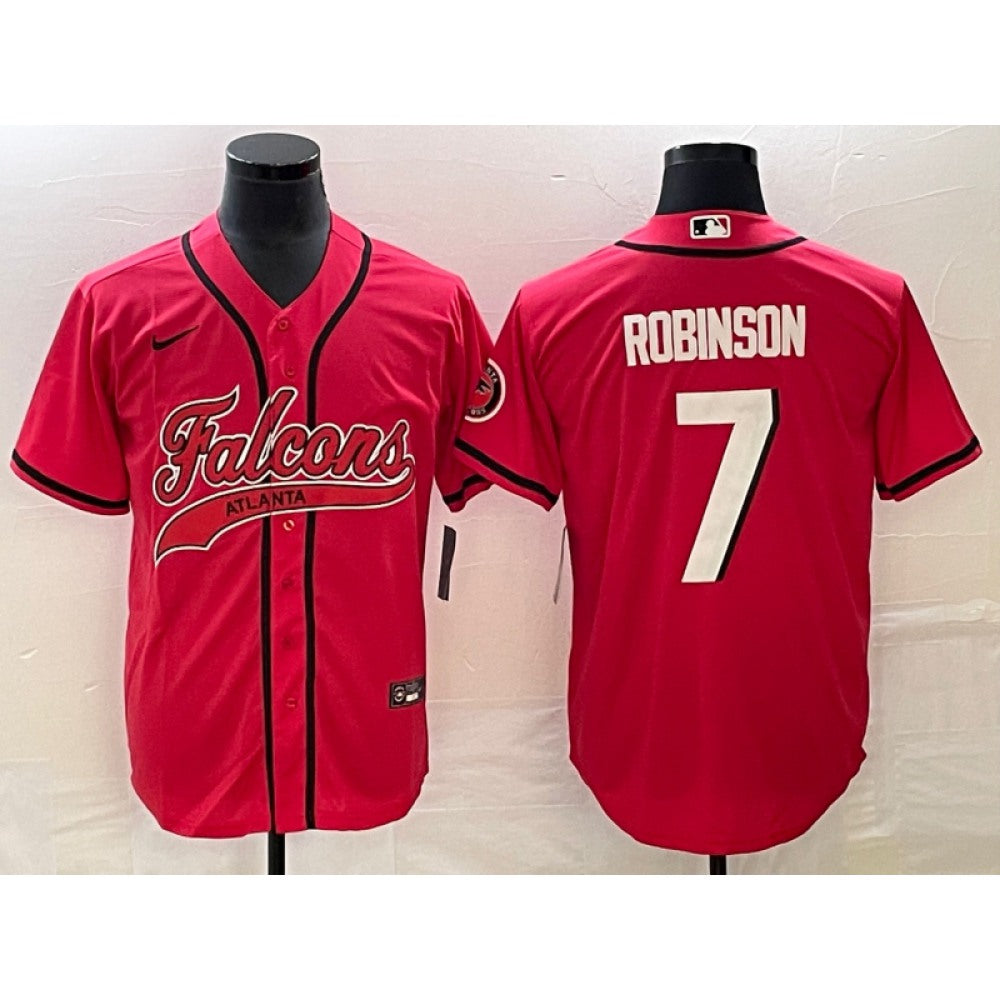 Men's Atlanta Falcons #7 Bijan Robinson Red With Patch Cool Base Stitched Baseball Jersey 