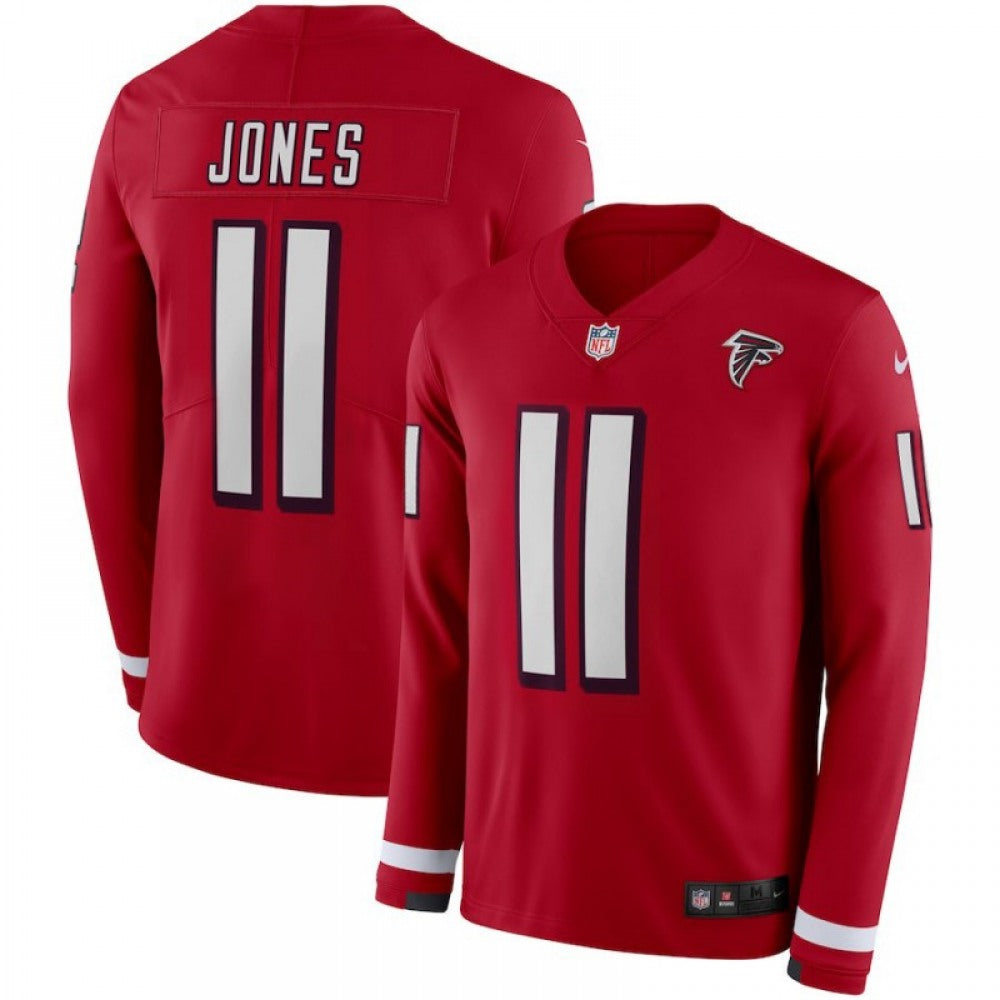 Men's Atlanta Falcons #11 Julio Jones Red Therma Long Sleeve Stitched NFL Jersey 