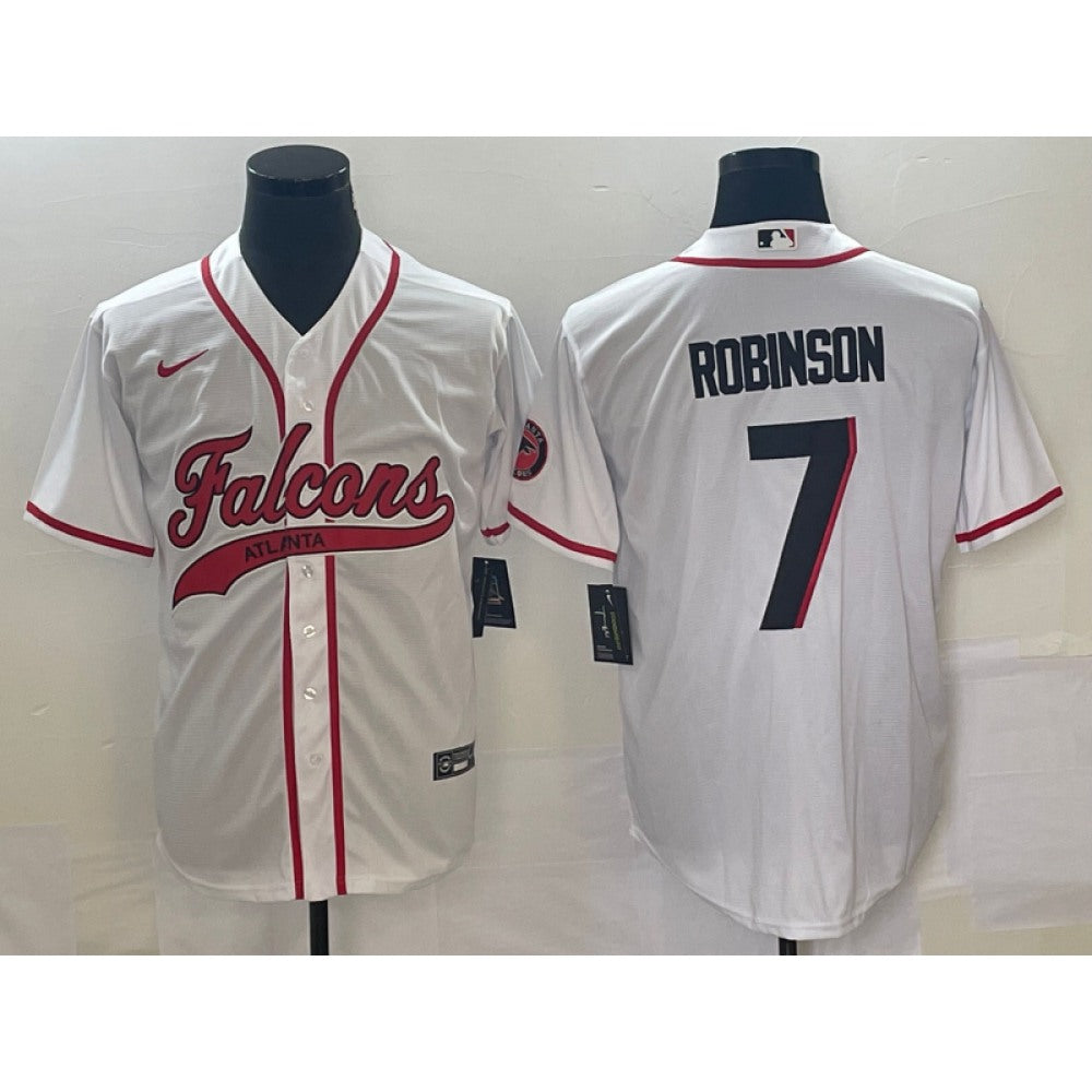 Men's Atlanta Falcons #7 Bijan Robinson White With Patch Cool Base Stitched Baseball Jersey 