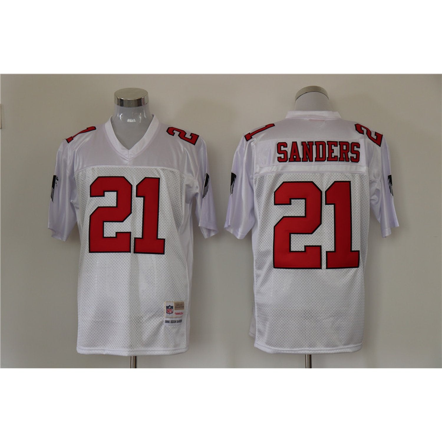 Men's Atlanta Falcons #21 Deion Sanders White Mitchell & Ness Stitched Jersey 