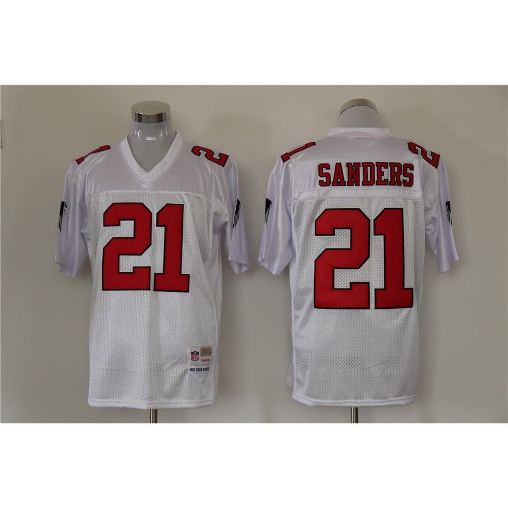 Men's Atlanta Falcons #21 Deion Sanders White Mitchell & Ness Stitched Jersey 