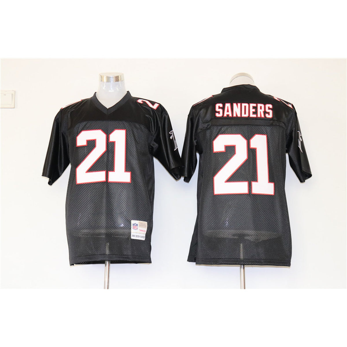 Mitchell And Ness Falcons #21 Deion Sanders Black Stitched Throwback NFL Jersey 