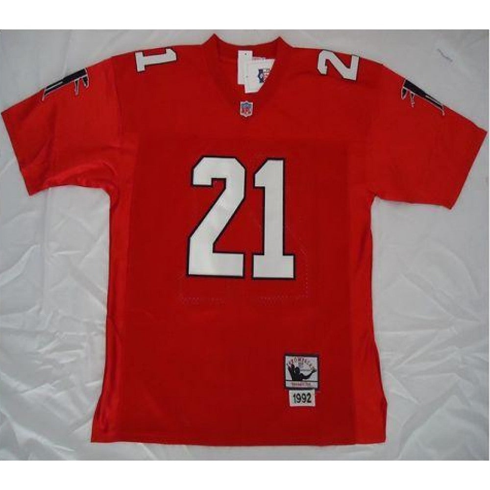 Mitchell And Ness Falcons #21 Deion Sanders Red Throwback Stitched NFL Jersey 