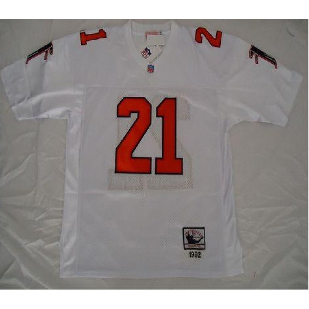 Mitchell And Ness Falcons #21 Deion Sanders White Throwback Stitched NFL Jersey 