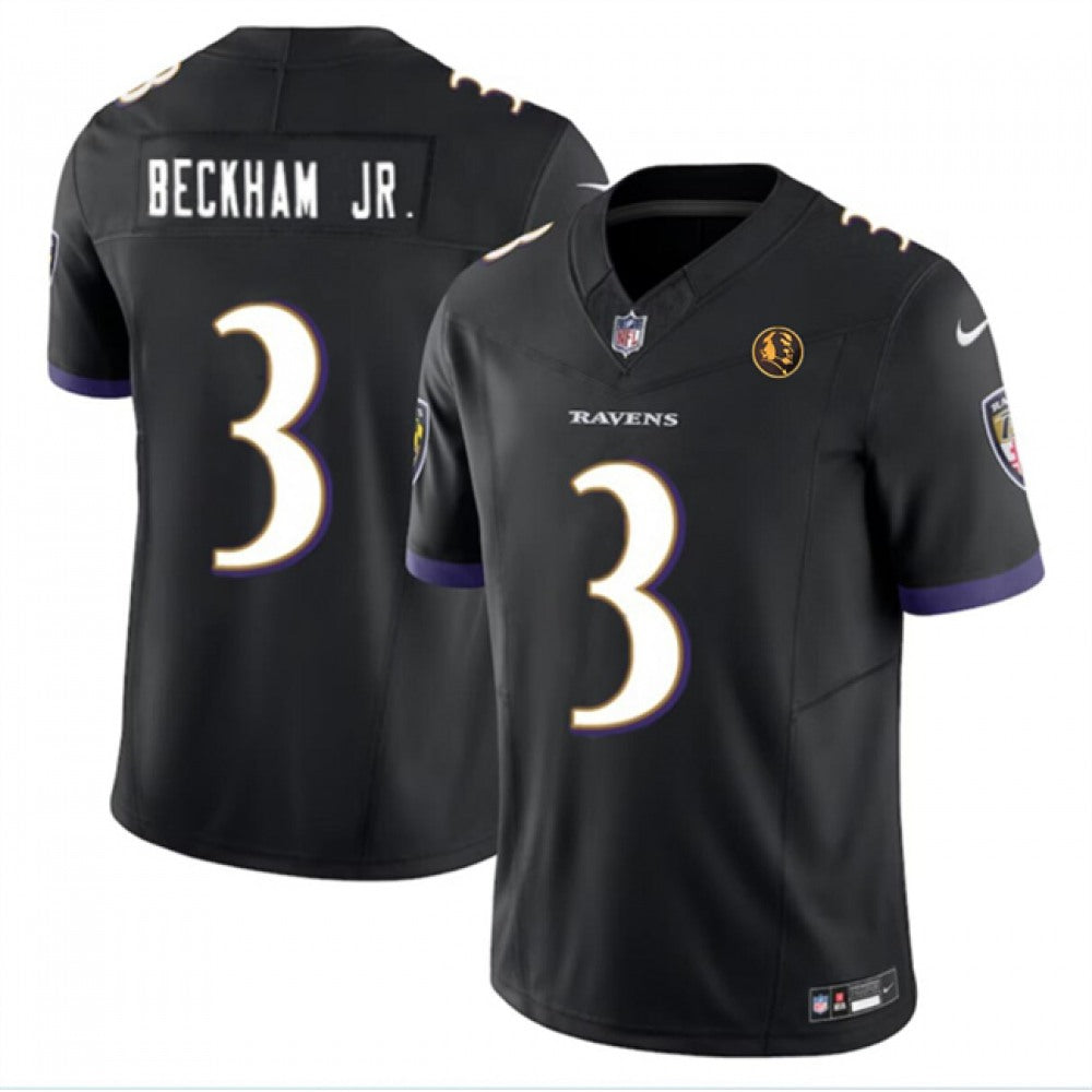 Men's Baltimore Ravens #3 Odell Beckham Jr. Black 2023 F.U.S.E. With John Madden Patch Vapor Limited Football Jersey 