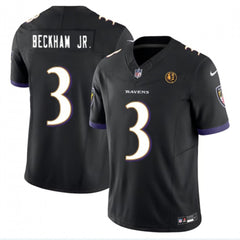 Men's Baltimore Ravens #3 Odell Beckham Jr. Black 2023 F.U.S.E. With John Madden Patch Vapor Limited Football Jersey 
