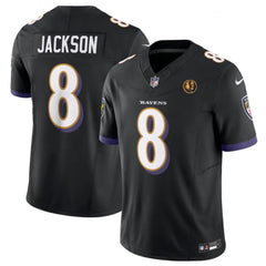 Men's Baltimore Ravens #8 Lamar Jackson Black 2023 F.U.S.E. With John Madden Patch Vapor Limited Football Jersey 