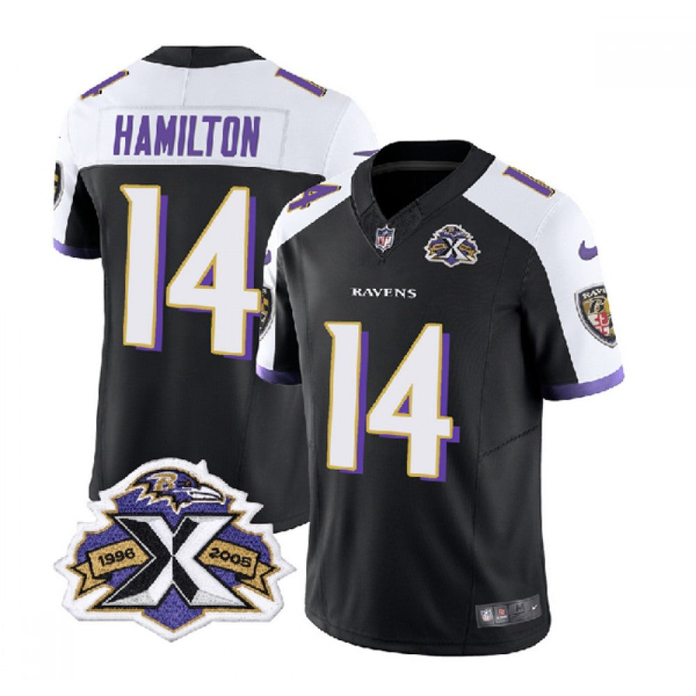 Men's Baltimore Ravens #14 Kyle Hamilton Black/White 2023 F.U.S.E With Patch Throwback Vapor Limited Jersey 