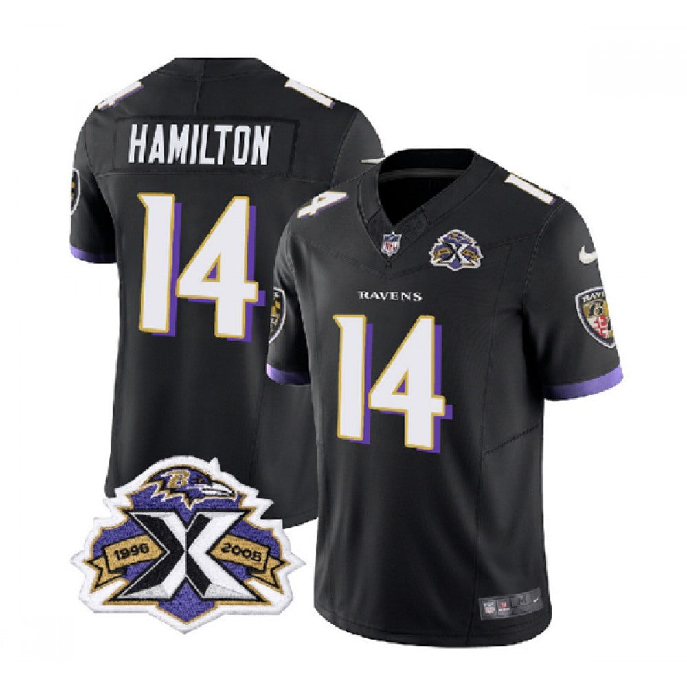 Men's Baltimore Ravens #14 Kyle Hamilton Black 2023 F.U.S.E With Patch Throwback Vapor Limited Jersey 