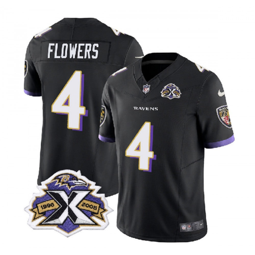 Men's Baltimore Ravens #4 Zay Flowers Black 2023 F.U.S.E With Patch Throwback Vapor Limited Jersey 