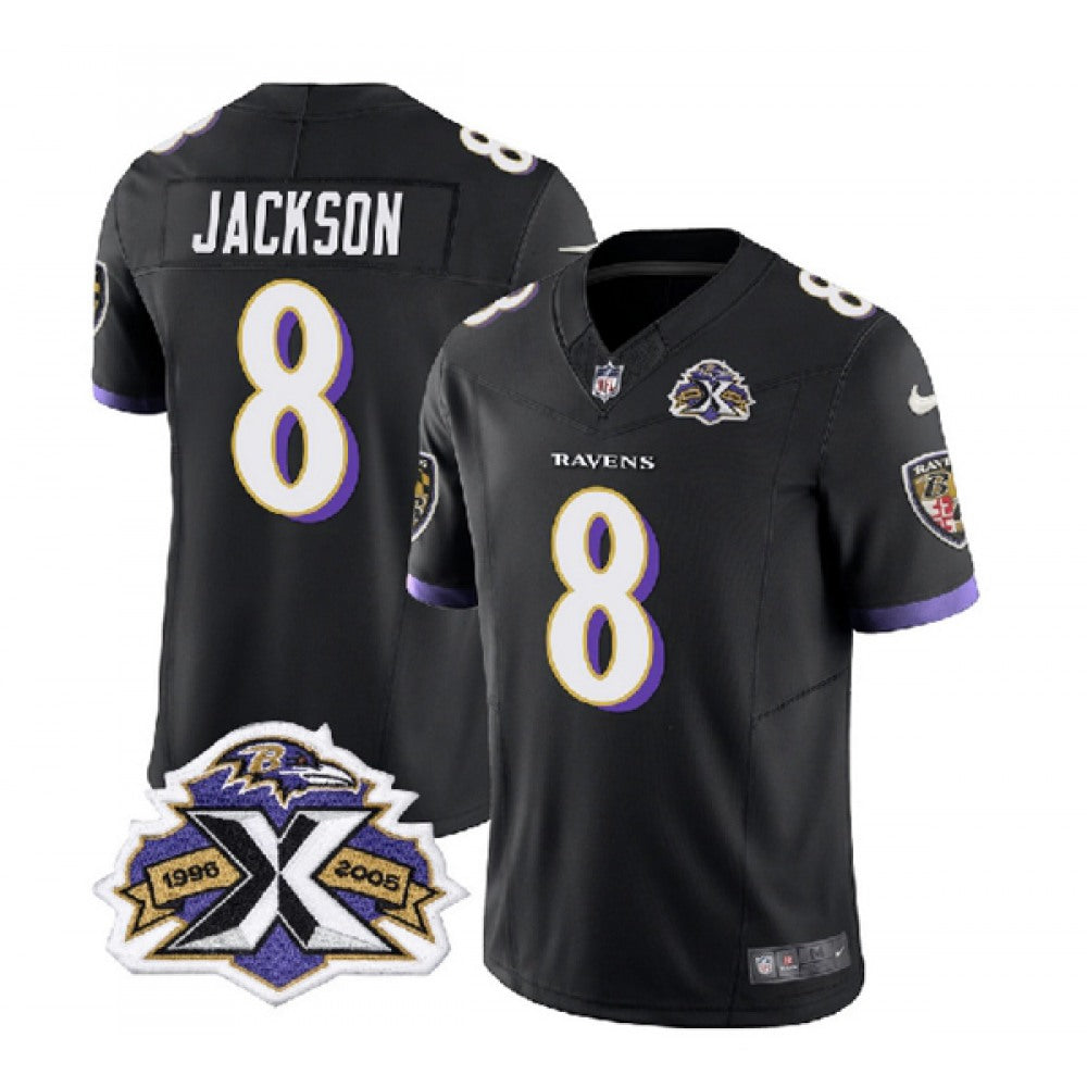 Men's Baltimore Ravens #8 Lamar Jackson Black 2023 F.U.S.E With Patch Throwback Vapor Limited Jersey 