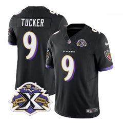 Men's Baltimore Ravens #9 Justin Tucker Black 2023 F.U.S.E With Patch Throwback Vapor Limited Jersey 