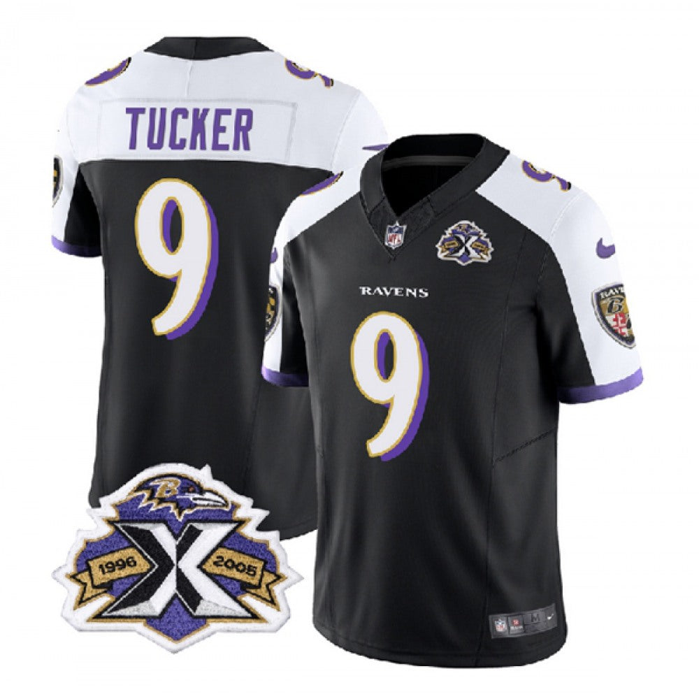 Men's Baltimore Ravens #9 Justin Tucker Black/White 2023 F.U.S.E With Patch Throwback Vapor Limited Jersey 