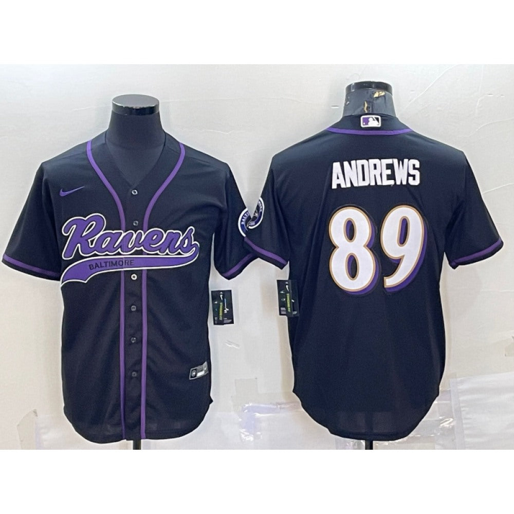 Men's Baltimore Ravens #89 Mark Andrews Black With Patch Cool Base Stitched Baseball Jersey 
