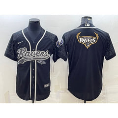 Men's Baltimore Ravens Black Reflective Team Big Logo With Patch Cool Base Stitched Baseball Jersey 