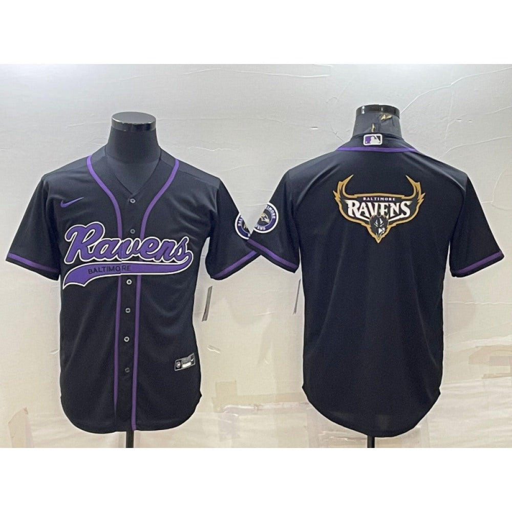 Men's Baltimore Ravens Black Team Big Logo With Patch Cool Base Stitched Baseball Jersey 