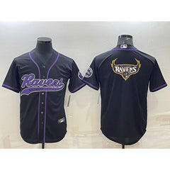 Men's Baltimore Ravens Black Team Big Logo With Patch Cool Base Stitched Baseball Jersey 