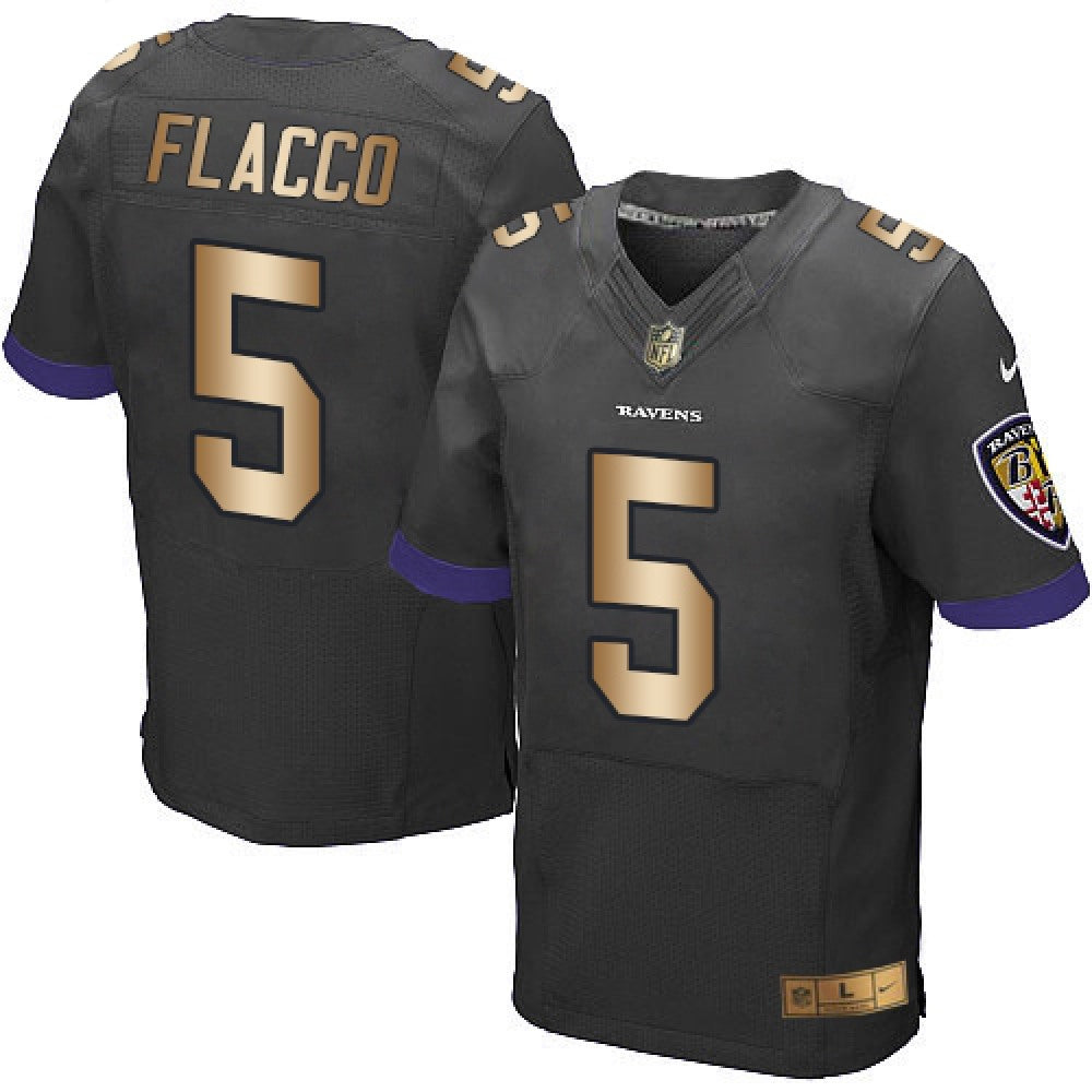 Ravens #5 Joe Flacco Black Alternate Men's Stitched NFL New Elite Gold Jersey 