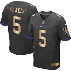 Ravens #5 Joe Flacco Black Alternate Men's Stitched NFL New Elite Gold Jersey 