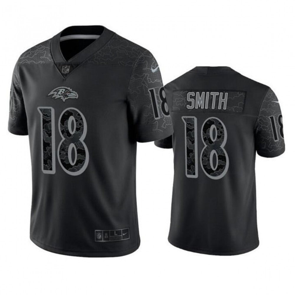 Men's Baltimore Ravens #18 Roquan Smith Black Reflective Limited Stitched Football Jersey 