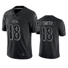 Men's Baltimore Ravens #18 Roquan Smith Black Reflective Limited Stitched Football Jersey 