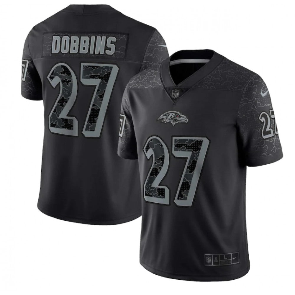 Men's Baltimore Ravens #27 J.K. Dobbins Black Reflective Limited Stitched Football Jersey 
