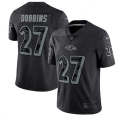 Men's Baltimore Ravens #27 J.K. Dobbins Black Reflective Limited Stitched Football Jersey 