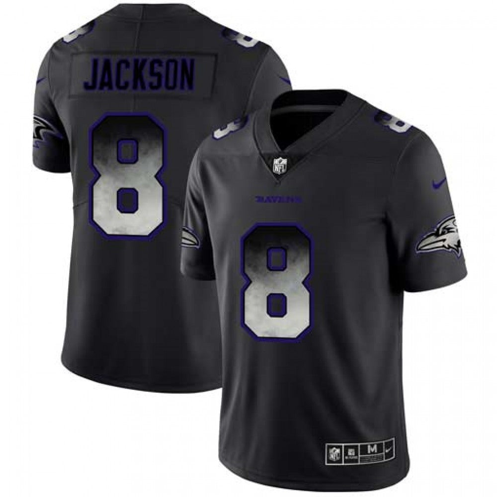 Men's Baltimore Ravens #8 Lamar Jackson Black 2019 Smoke Fashion Limited Stitched NFL Jersey 