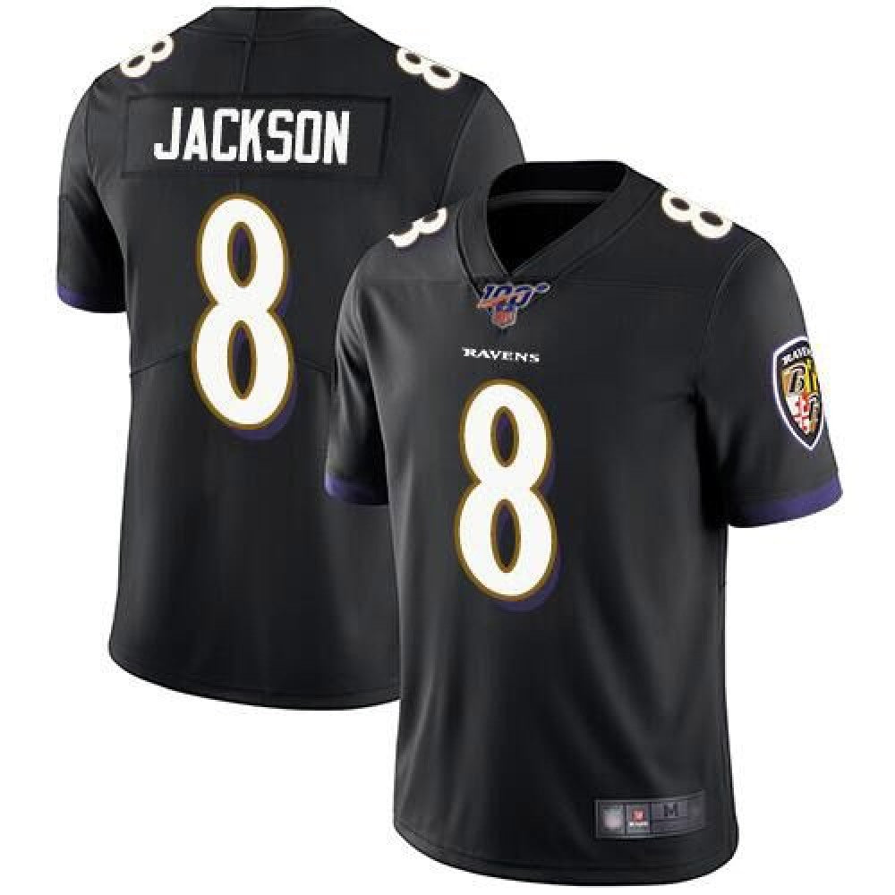Men's Baltimore Ravens #8 Lamar Jackson Black 2019 100th Season Vapor Untouchable Limited NFL Jersey 