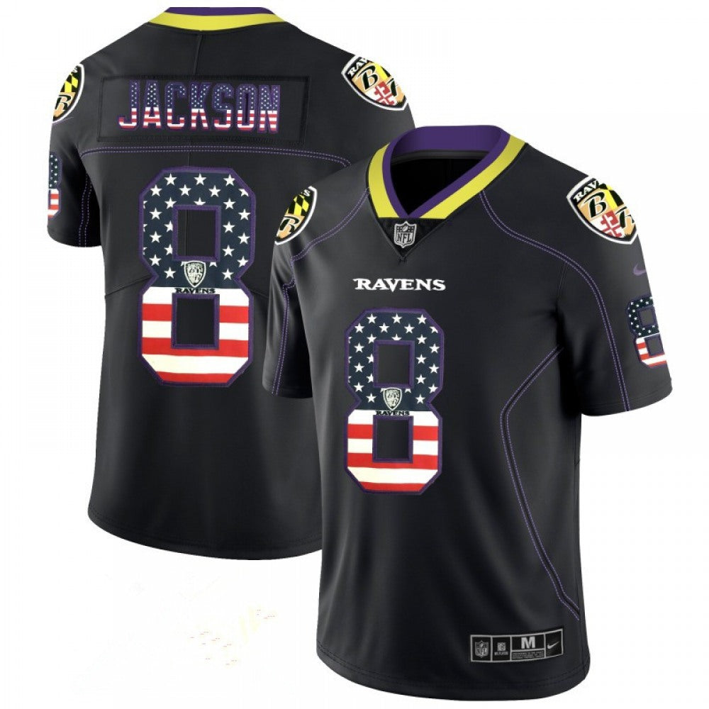 Men's Baltimore Ravens #8 Lamar Jackson Black 2018 USA Flag Color Rush Limited Fashion NFL Limited Stitched NFL Jersey 