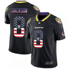 Men's Baltimore Ravens #8 Lamar Jackson Black 2018 USA Flag Color Rush Limited Fashion NFL Limited Stitched NFL Jersey 