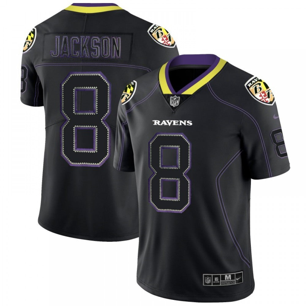 Men's Baltimore Ravens #8 Lamar Jackson Black 2018 Lights Out Color Rush Limited Stitched NFL Jersey 