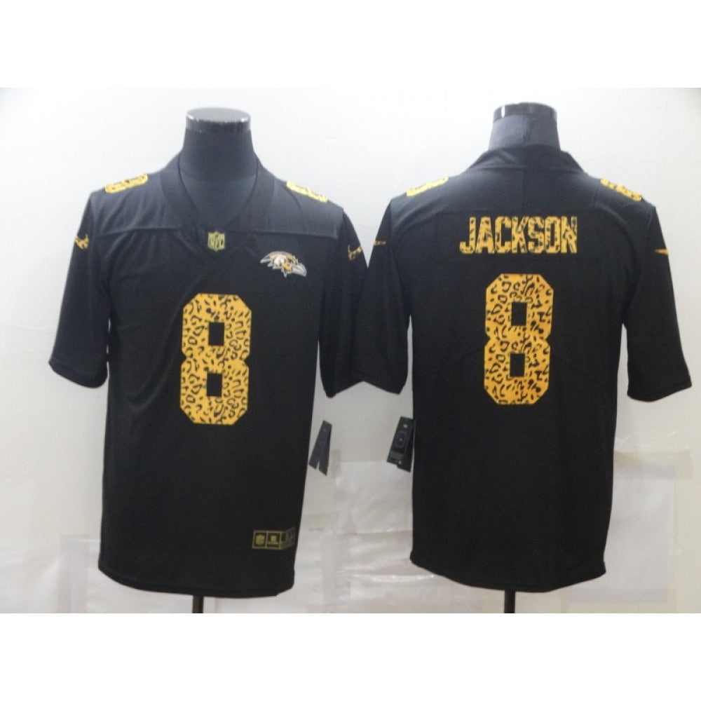 Men's Baltimore Ravens #8 Lamar Jackson 2020 Black Leopard Print Fashion Limited Stitched Jersey 