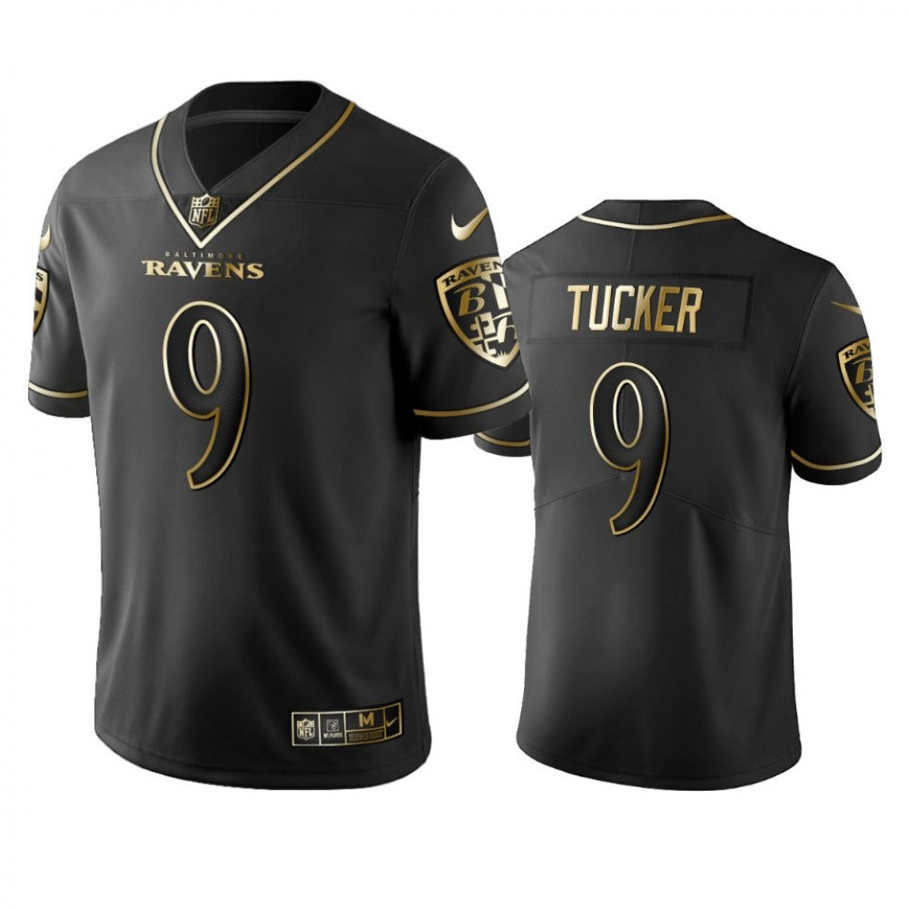 Men's Baltimore Ravens #9 Justin Tucker Black 2019 Golden Edition Limited Stitched NFL Jersey 