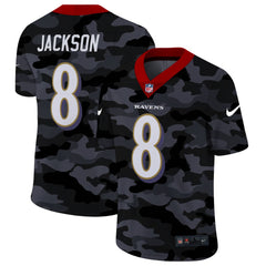 Men's Baltimore Ravens #8 Lamar Jackson 2020 Camo Limited Jersey 