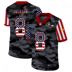 Men's Baltimore Ravens #8 Lamar Jackson 2020 Camo USA Flag Limited Jersey 
