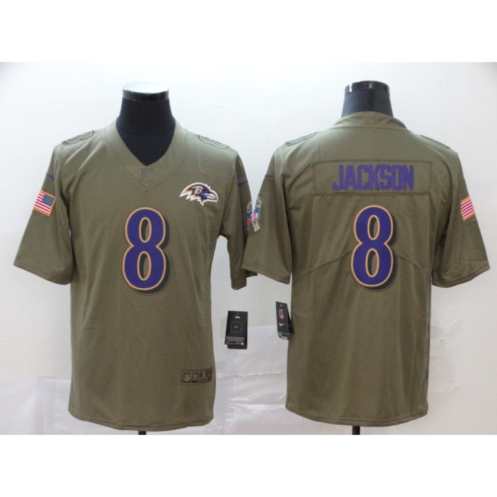 Men's Baltimore Ravens #8 Lamar Jackson Camo Salute To Service Stitched NFL Jersey 