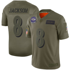 Men's Baltimore Ravens #8 Lamar Jackson 2019 Camo Salute To Service Stitched NFL Jersey 