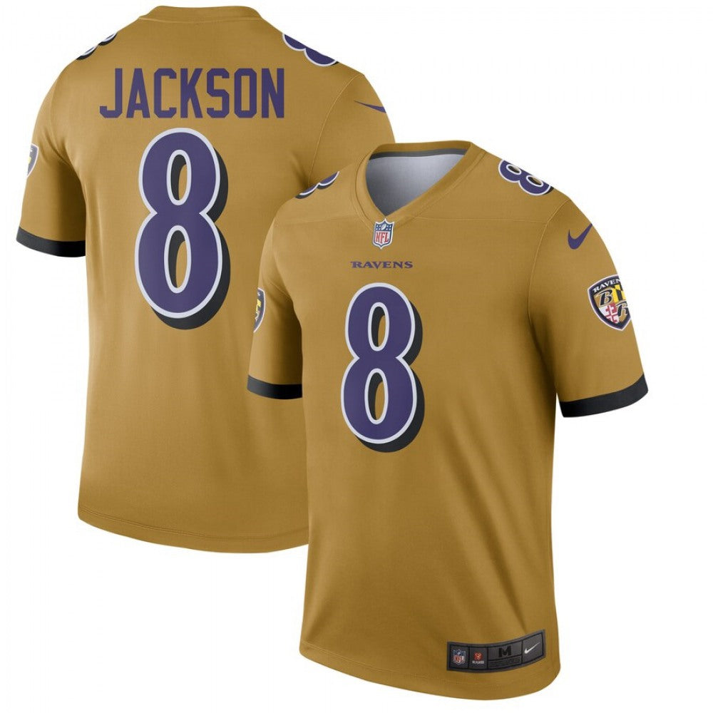 Men's Baltimore Ravens #8 Lamar Jackson Gold Inverted Legend NFL Jersey 