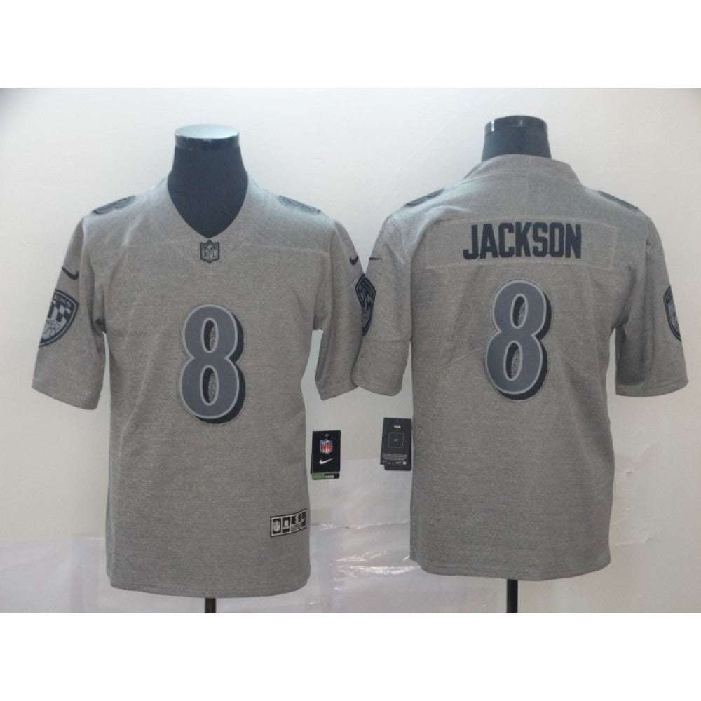 Men's Baltimore Ravens #8 Lamar Jackson Grey Limited Stitched NFL Jersey 