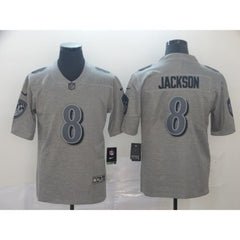Men's Baltimore Ravens #8 Lamar Jackson Grey Limited Stitched NFL Jersey 