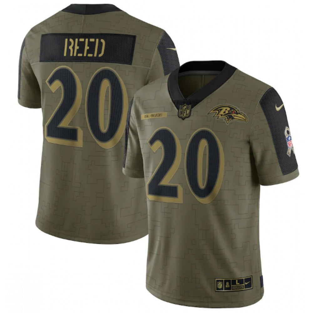 Men's Baltimore Ravens #20 Ed Reed 2021 Olive Salute To Service Limited Stitched Jersey 